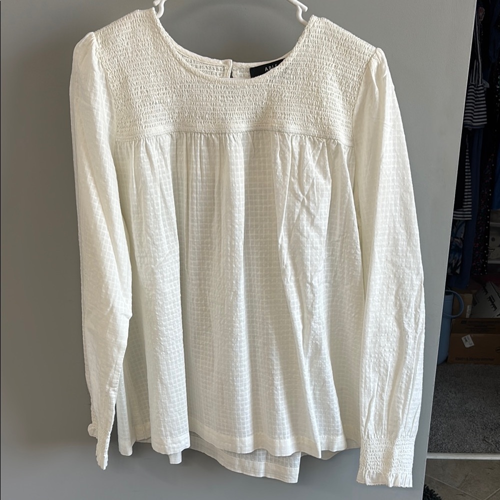 NWT Able White Smocked Long Sleeve Blouse
